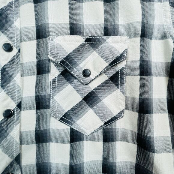 Arizona Jeans Black & White Plaid Denim Shirt Black Snaps Mens Sz M Westerncore - Picture 6 of 13